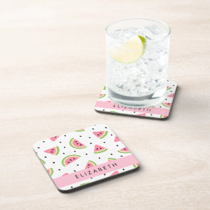 Pink Watermelons, Watermelon Seeds, Your Name Coaster