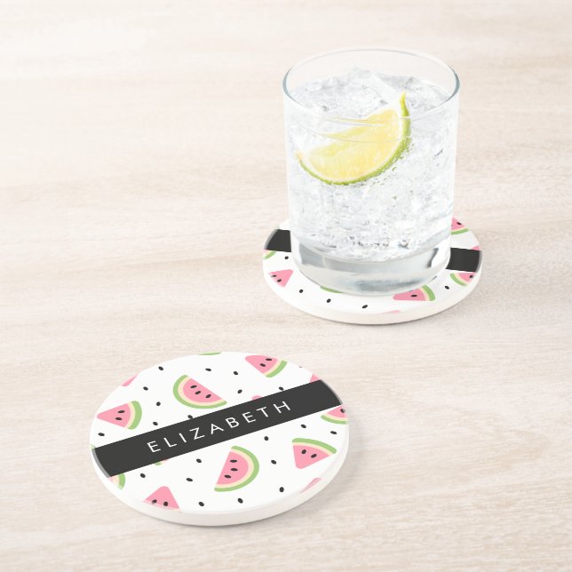 Pink Watermelons, Watermelon Seeds, Your Name Coaster (Side)