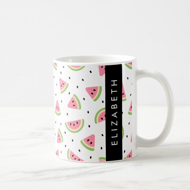 Pink Watermelons, Watermelon Seeds, Your Name Coffee Mug (Right)