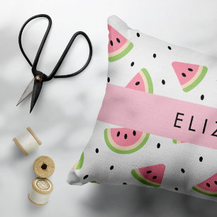 Pink Watermelons, Watermelon Seeds, Your Name Decorative Cushion