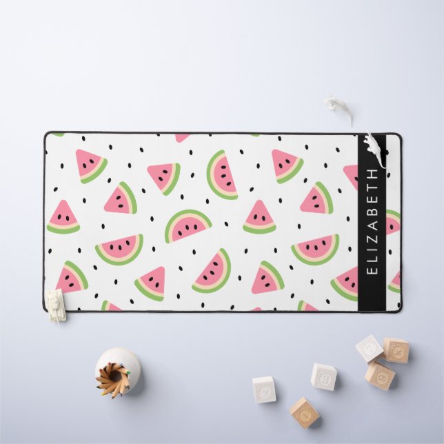 Pink Watermelons, Watermelon Seeds, Your Name Desk Mat (Kids Table)