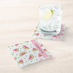 Pink Watermelons, Watermelon Seeds, Your Name Glass Coaster