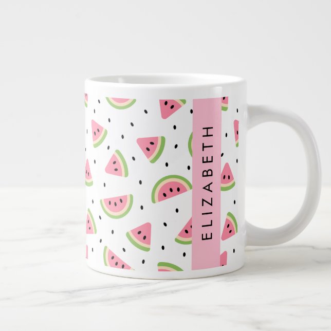 Pink Watermelons, Watermelon Seeds, Your Name Large Coffee Mug (Right)
