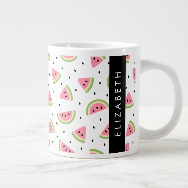 Pink Watermelons, Watermelon Seeds, Your Name Large Coffee Mug (Right)