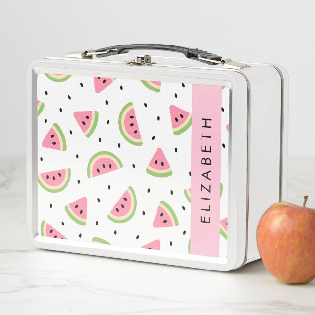 Pink Watermelons, Watermelon Seeds, Your Name Metal Lunch Box (In Situ)