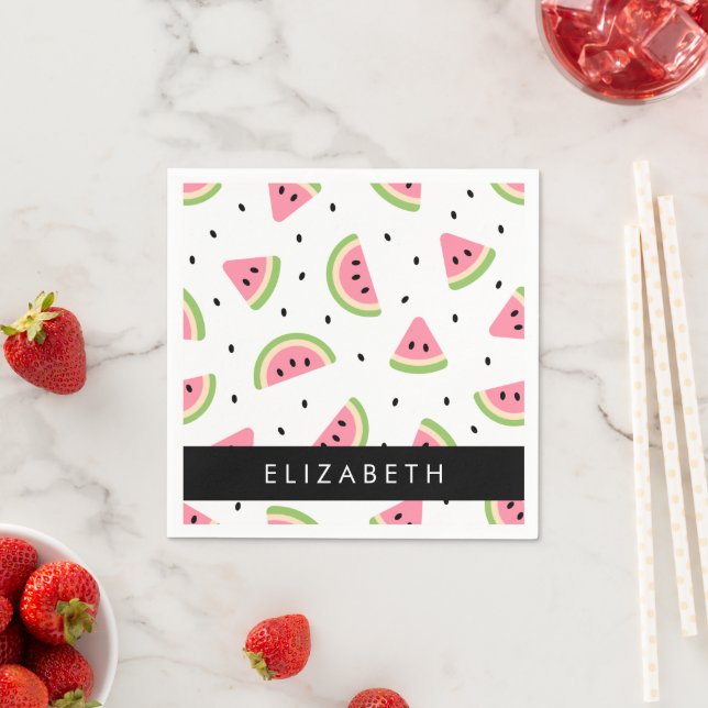 Pink Watermelons, Watermelon Seeds, Your Name Napkin (Insitu)