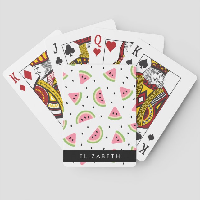 Pink Watermelons, Watermelon Seeds, Your Name Playing Cards (Back)