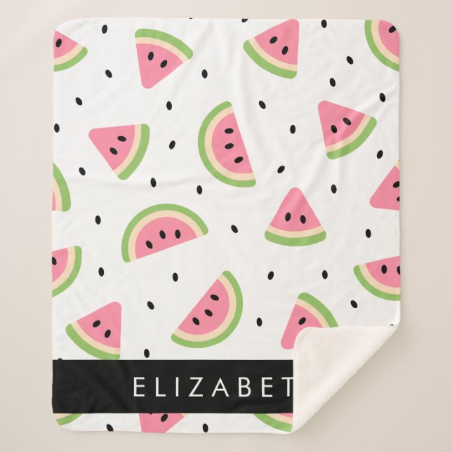Pink Watermelons, Watermelon Seeds, Your Name Sherpa Blanket (Front)