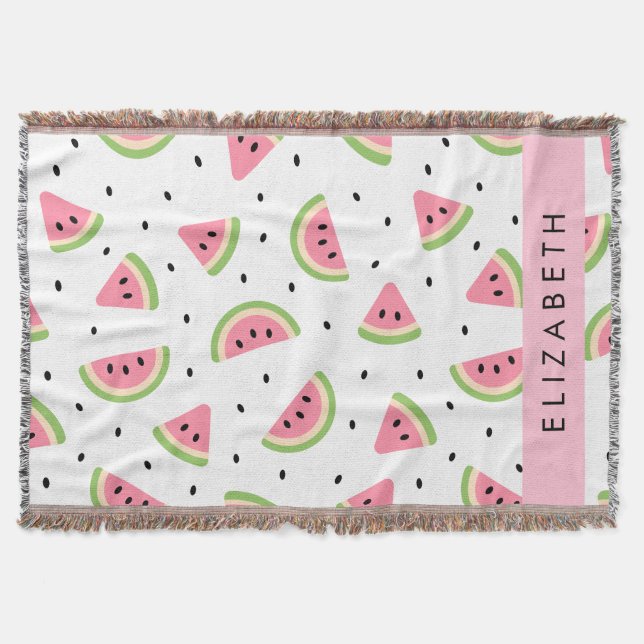 Pink Watermelons, Watermelon Seeds, Your Name Throw Blanket (Front)