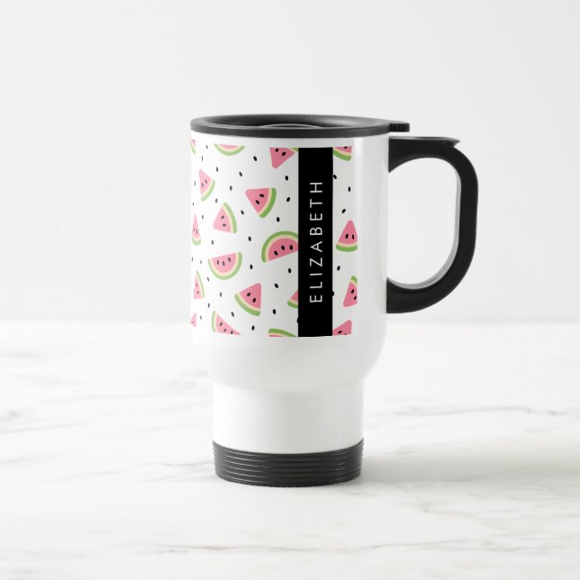 Pink Watermelons, Watermelon Seeds, Your Name Travel Mug (Right)
