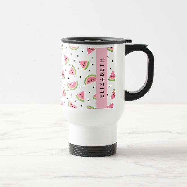 Pink Watermelons, Watermelon Seeds, Your Name Travel Mug (Right)