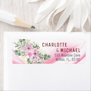 Pink Wave & Floral Wedding Address Label