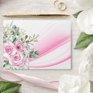 Pink Wave & Floral Wedding Envelopes