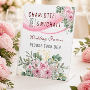 Pink Wave & Floral Wedding Favour Table Sign