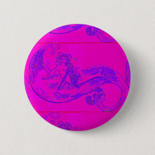 pink wave mermaid button