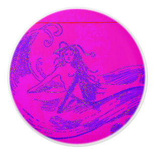 pink waveriding mermaid ceramic knob