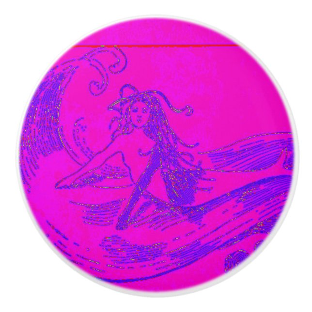 pink waveriding mermaid ceramic knob (Front)