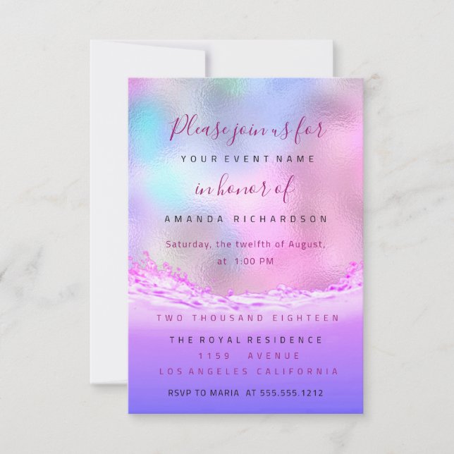 Pink Waves Bridal Sweet 16th Pink Ocean Pastel Invitation (Front)