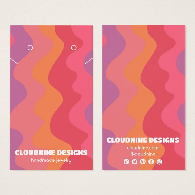 Pink Waves Earring Necklace Jewellery Display Card (Front & Back)