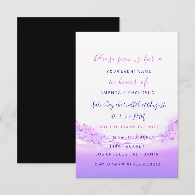 Pink Waves Ocean Pink Purple Ombre Bridal Wedding Invitation (Front/Back)