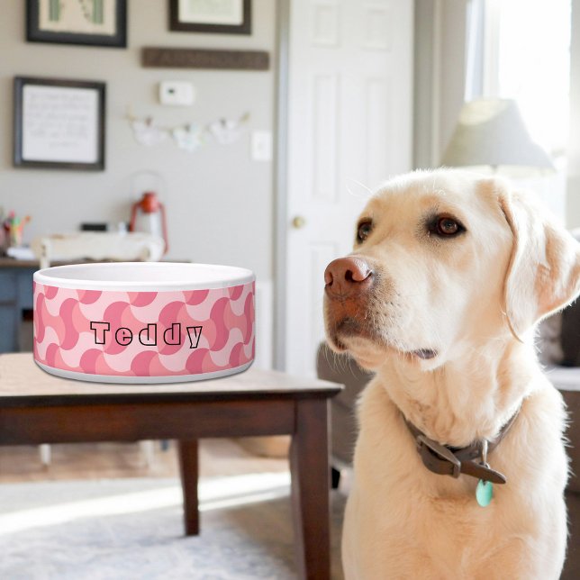 Pink Waves Pattern Ceramic Pet Bowl (Creator Uploaded)