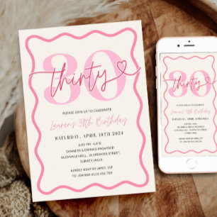 Pink Wavy Border 30th Birthday Invitation Women