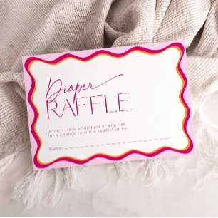Pink Wavy Border Diaper Raffle Ticket Baby Shower Enclosure Card