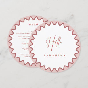 Pink Wavy Border Menu Card with Name