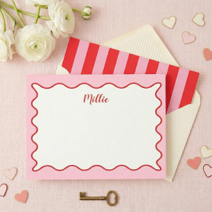 Pink Wavy Border Personalised Note Card