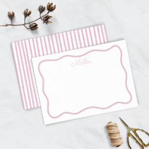 Pink Wavy Border Personalized Note Card