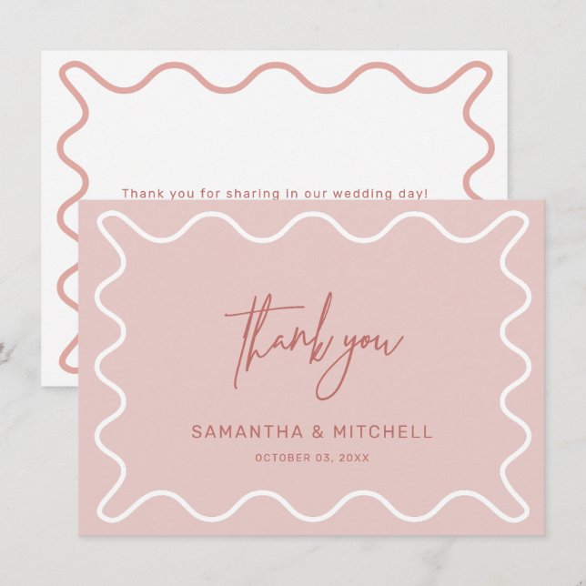 Pink Wavy Border Thank you Card (Front/Back)