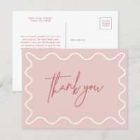Pink Wavy Border Thank You postcard