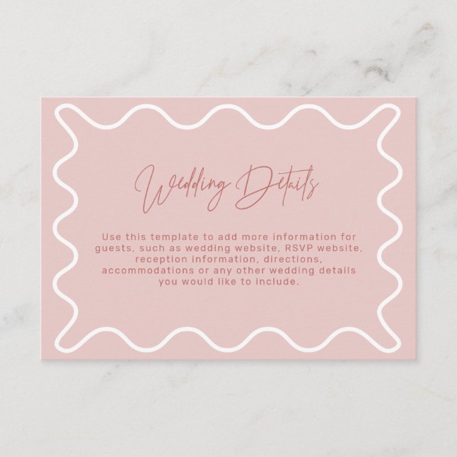 Pink Wavy Border Wedding Details Enclosure Card (Front)