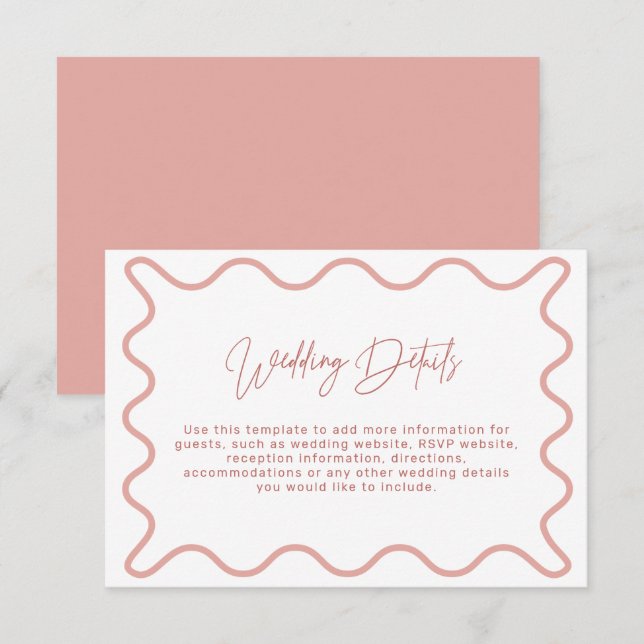 Pink Wavy Border Wedding Details Enclosure Card (Front/Back)