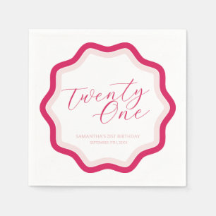 Pink Wavy Curvy Squiggly Girls 21st Birthday Napkin