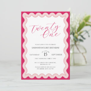 Pink Wavy Curvy Squiggly Ladies 21st Birthday Invitation