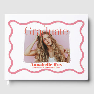 Pink Wavy Frame Photo Graduation Guest Book