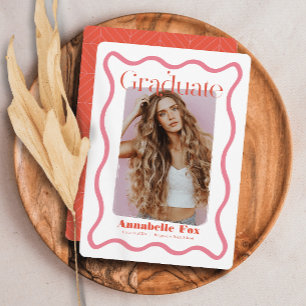 Pink Wavy Frame Trendy Photo Graduation Invitation