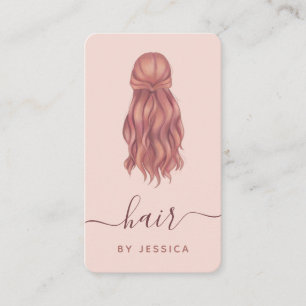 Pink Wavy Hair Hairstylist Add Logo & Social Media Business Card