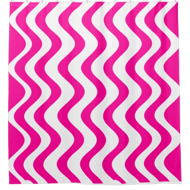 Pink wavy Lines Shower Curtain (Front)