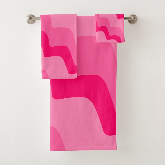 Pink wavy ocean waves gradient  bath towel set (Insitu)