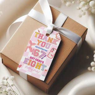 Pink Wavy Retro 67 8th Birthday Thank You Tag