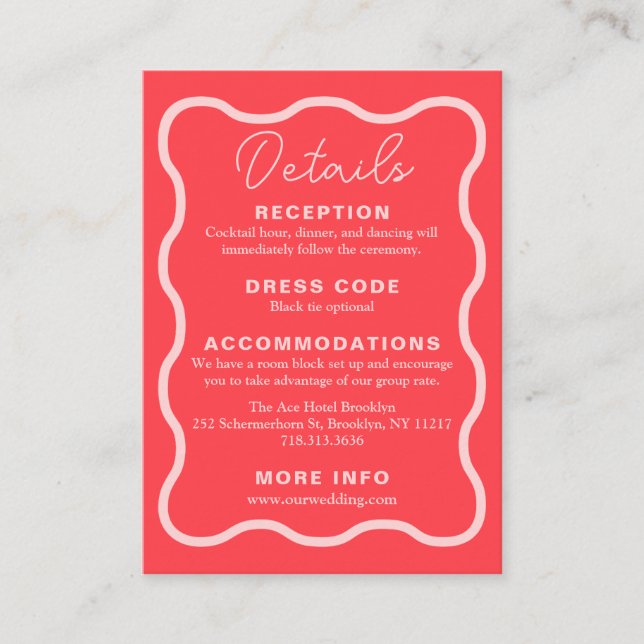 Pink Wavy Retro Wedding Enclosure Card (Front)