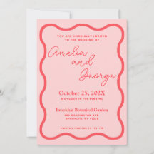 Pink Wavy Retro Wedding Invitation