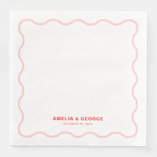 Pink Wavy Retro Wedding Napkin