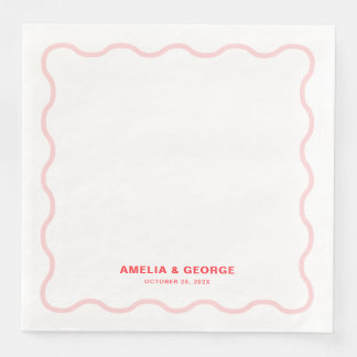 Pink Wavy Retro Wedding Napkin