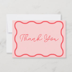 Pink Wavy Retro Wedding Thank You Card