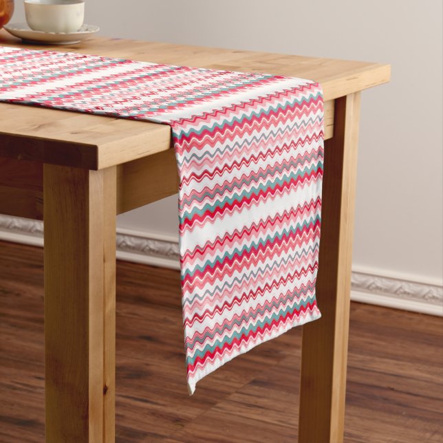 Pink Wavy Zigzag Pattern Short Table Runner (In Situ)