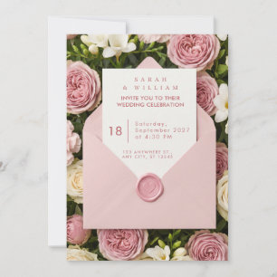 Pink Wax Seal Floral Bouquet Wedding Invitation