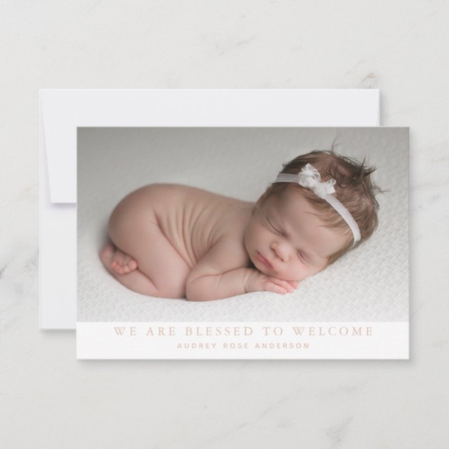 Pink We Are Blessed Photo Collage Baby Girl Birth  Announcement (Front)